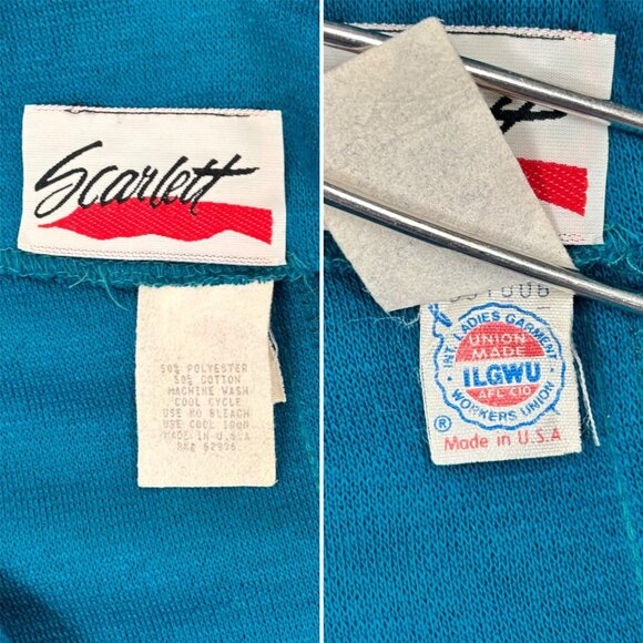 Vintage 80s Sailor Dress Women's Large Dark Turquoise Large Collar Button Down - Picture 10 of 10